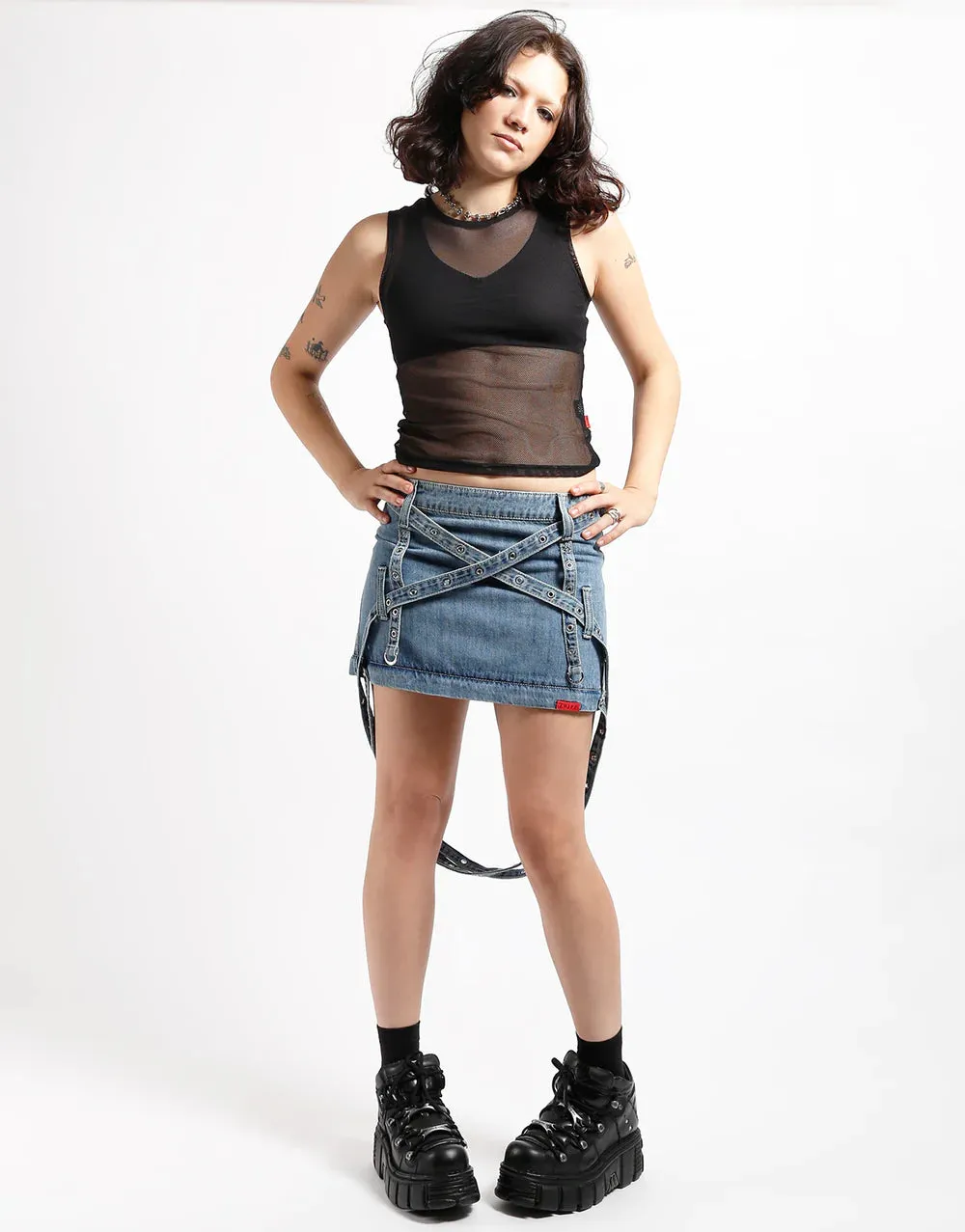 TRIPP NYC ZIP OFF SKIRT LIGHT DENIM