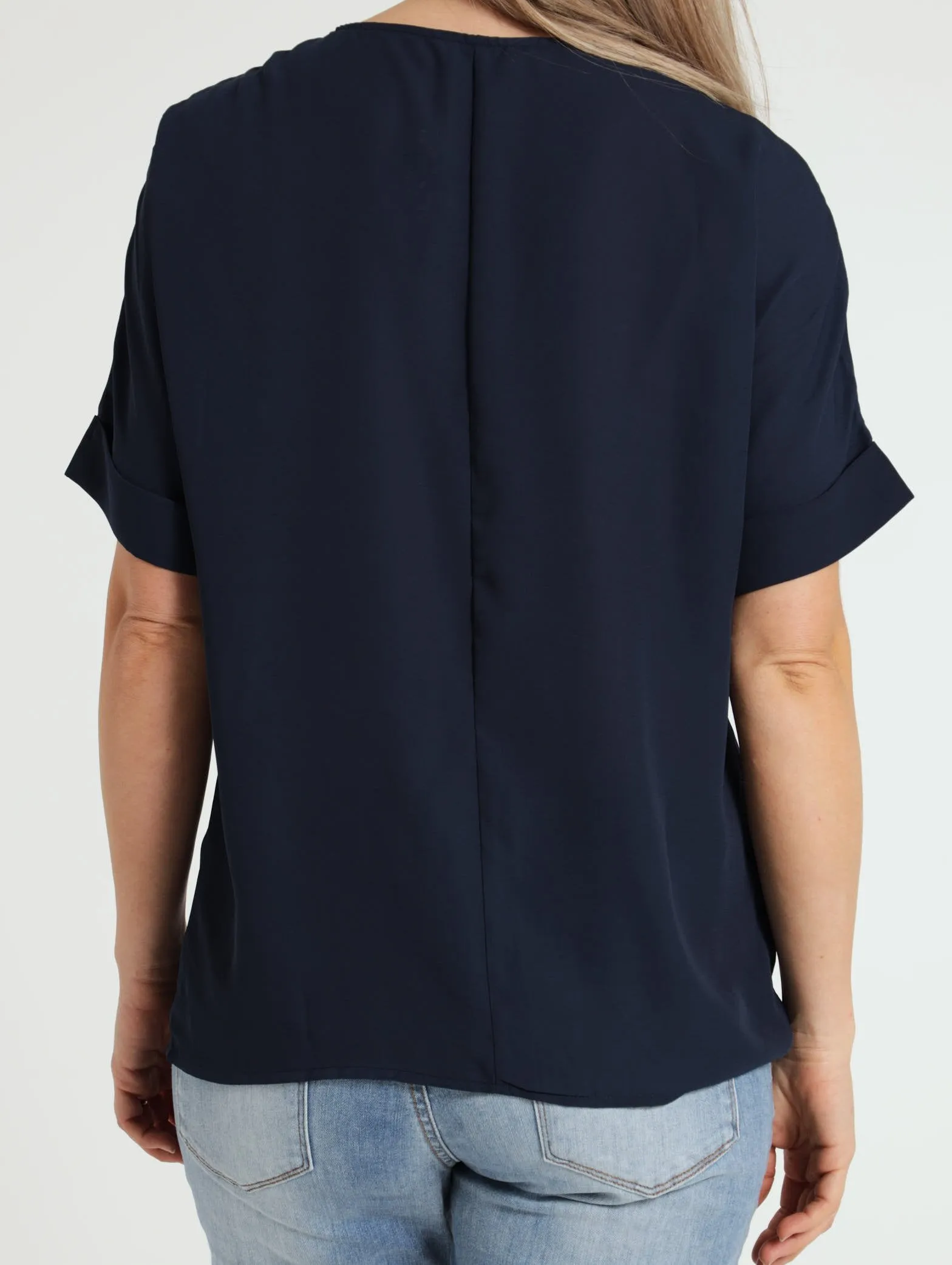 Turn Up Sleeve Blouse - Navy