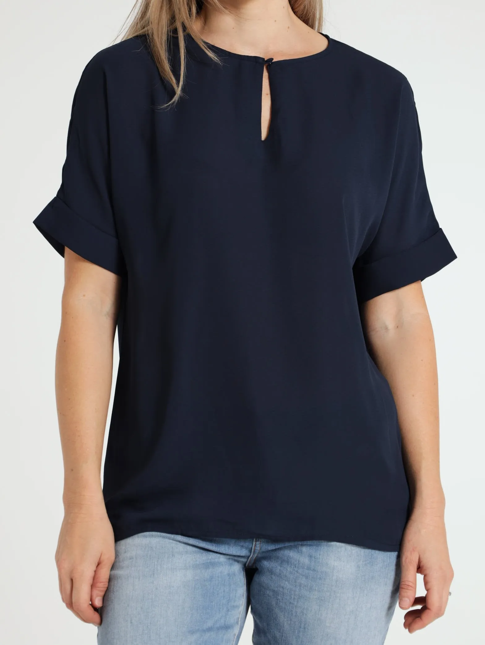Turn Up Sleeve Blouse - Navy