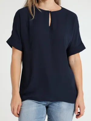 Turn Up Sleeve Blouse - Navy