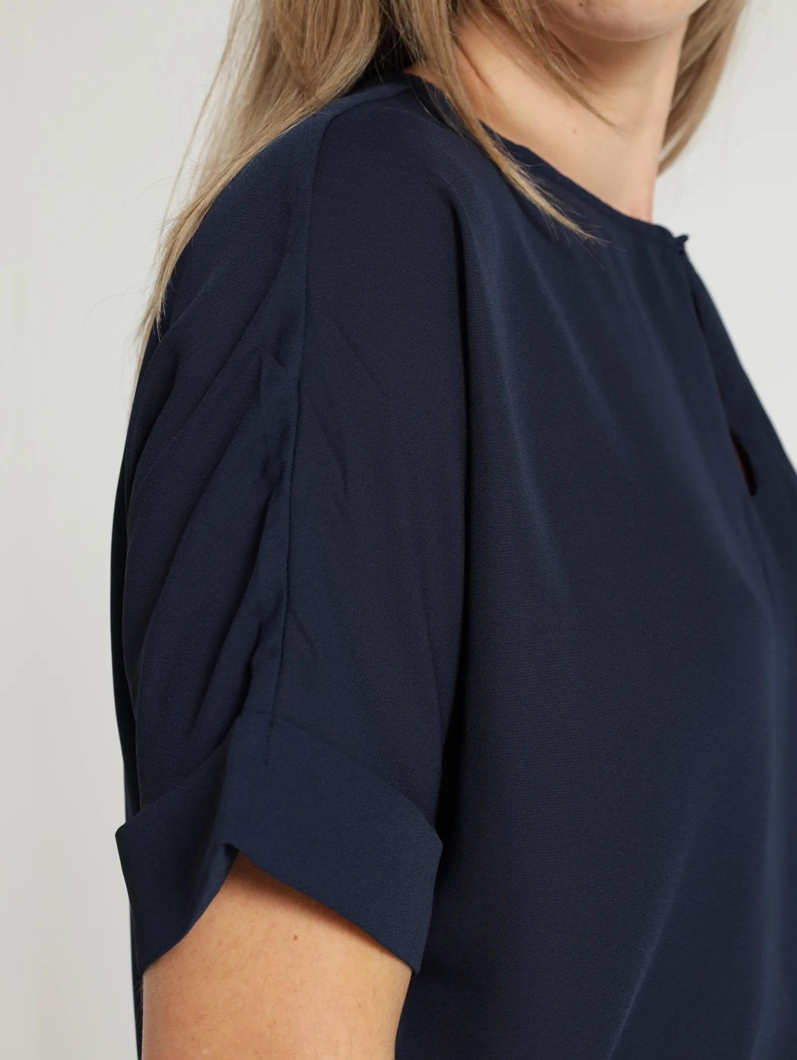 Turn Up Sleeve Blouse - Navy