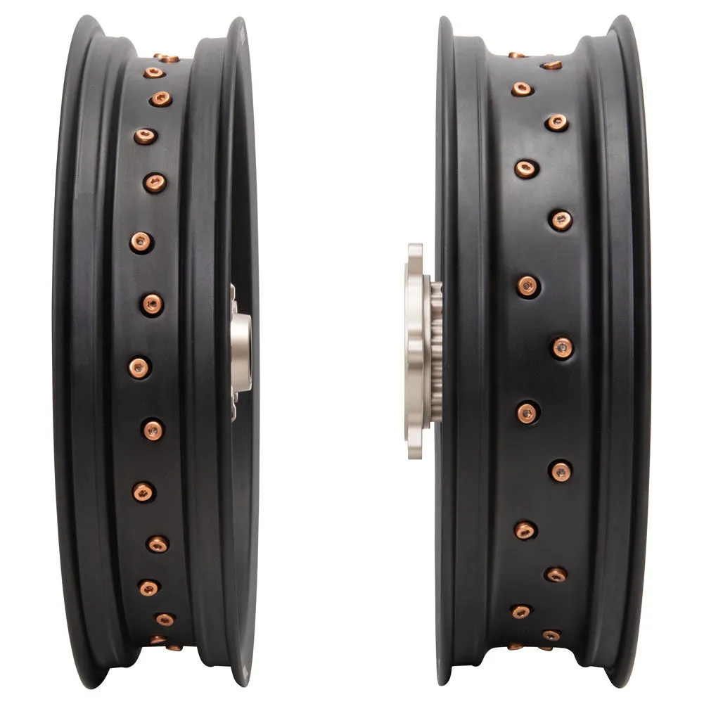 Tusk Impact Supermoto Complete Front and Rear Wheel Set 3.50 x 17 / 4.25 x 17 Matte Black Rim/Silver Spoke/Magnesium Hub/Magnesium Nipple