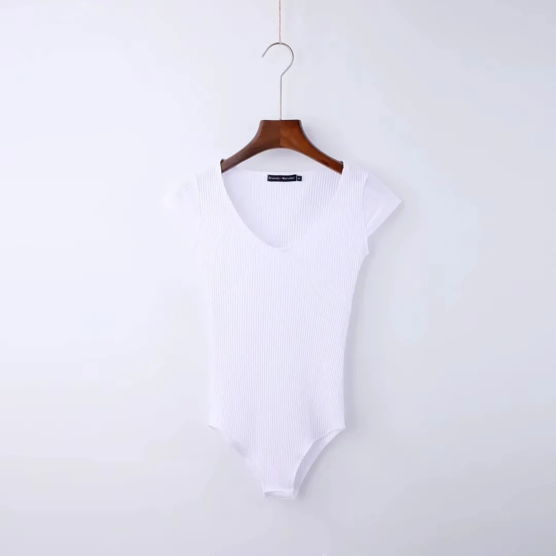 V-neck Waist Dhort-sleeved One-piece T-shirt Top File Ladies