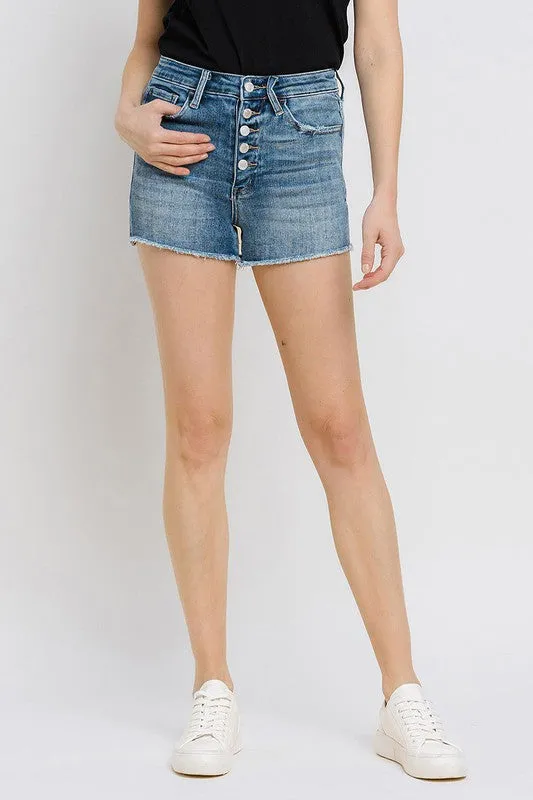VERVET by Flying Monkey Super High Rise Button Up Stretch Shorts