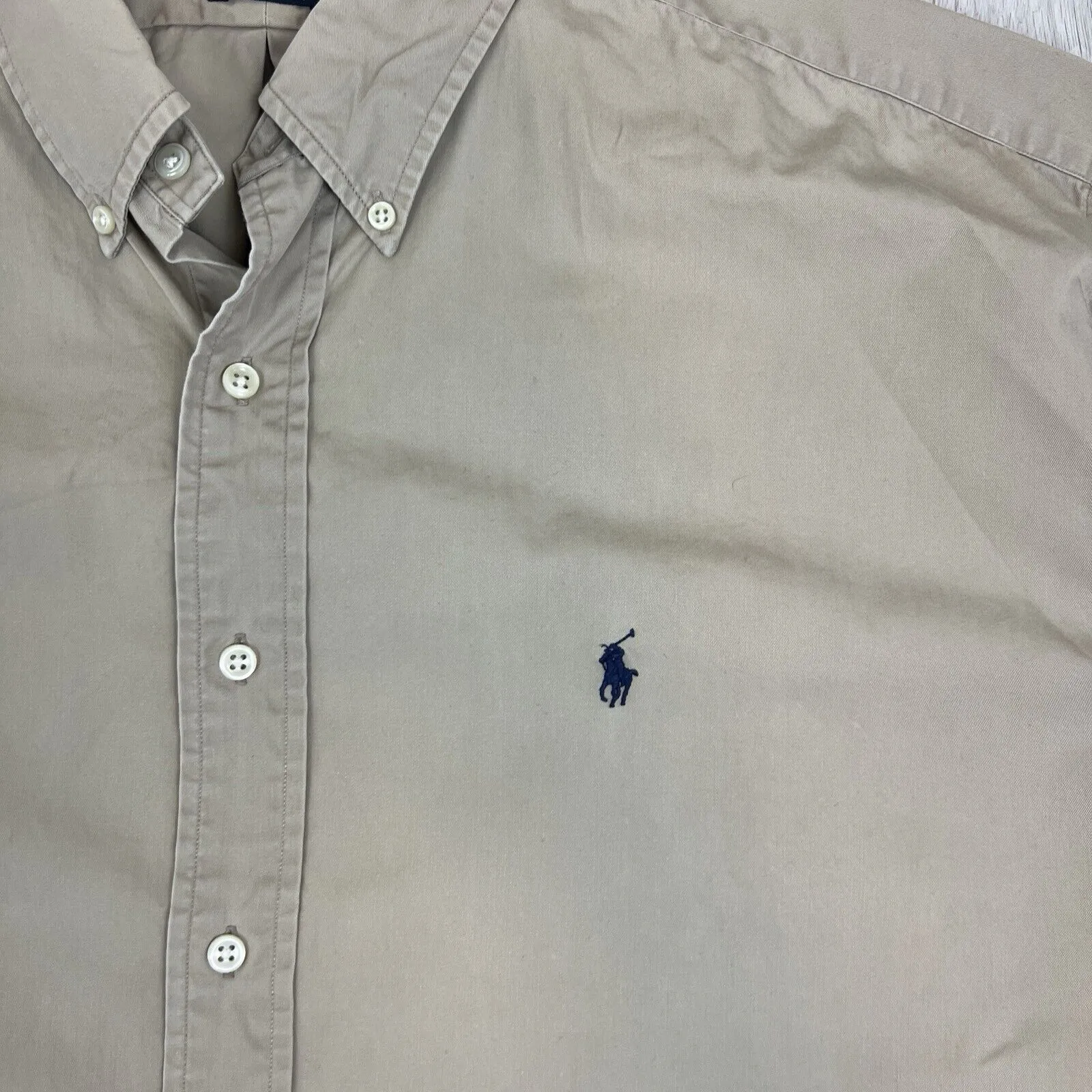 VTG Ralph Lauren Mens Beige 'Blake' Long Sleeve Button Up Shirt Size 2XL
