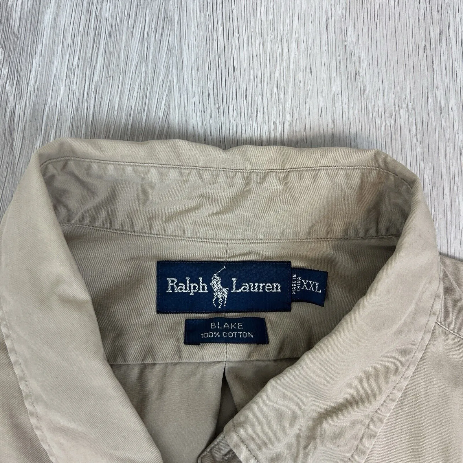 VTG Ralph Lauren Mens Beige 'Blake' Long Sleeve Button Up Shirt Size 2XL