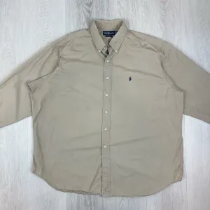 VTG Ralph Lauren Mens Beige 'Blake' Long Sleeve Button Up Shirt Size 2XL