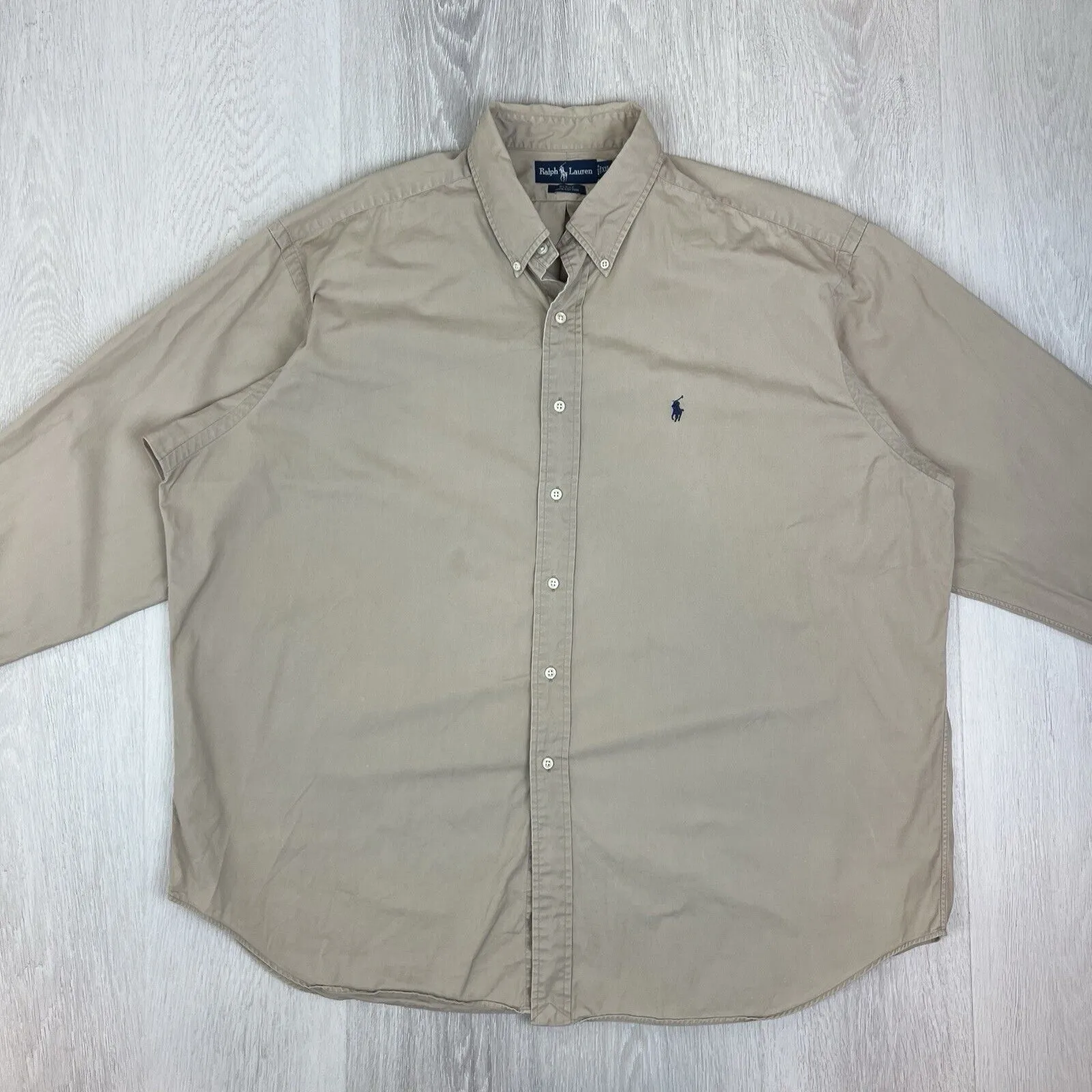 VTG Ralph Lauren Mens Beige 'Blake' Long Sleeve Button Up Shirt Size 2XL