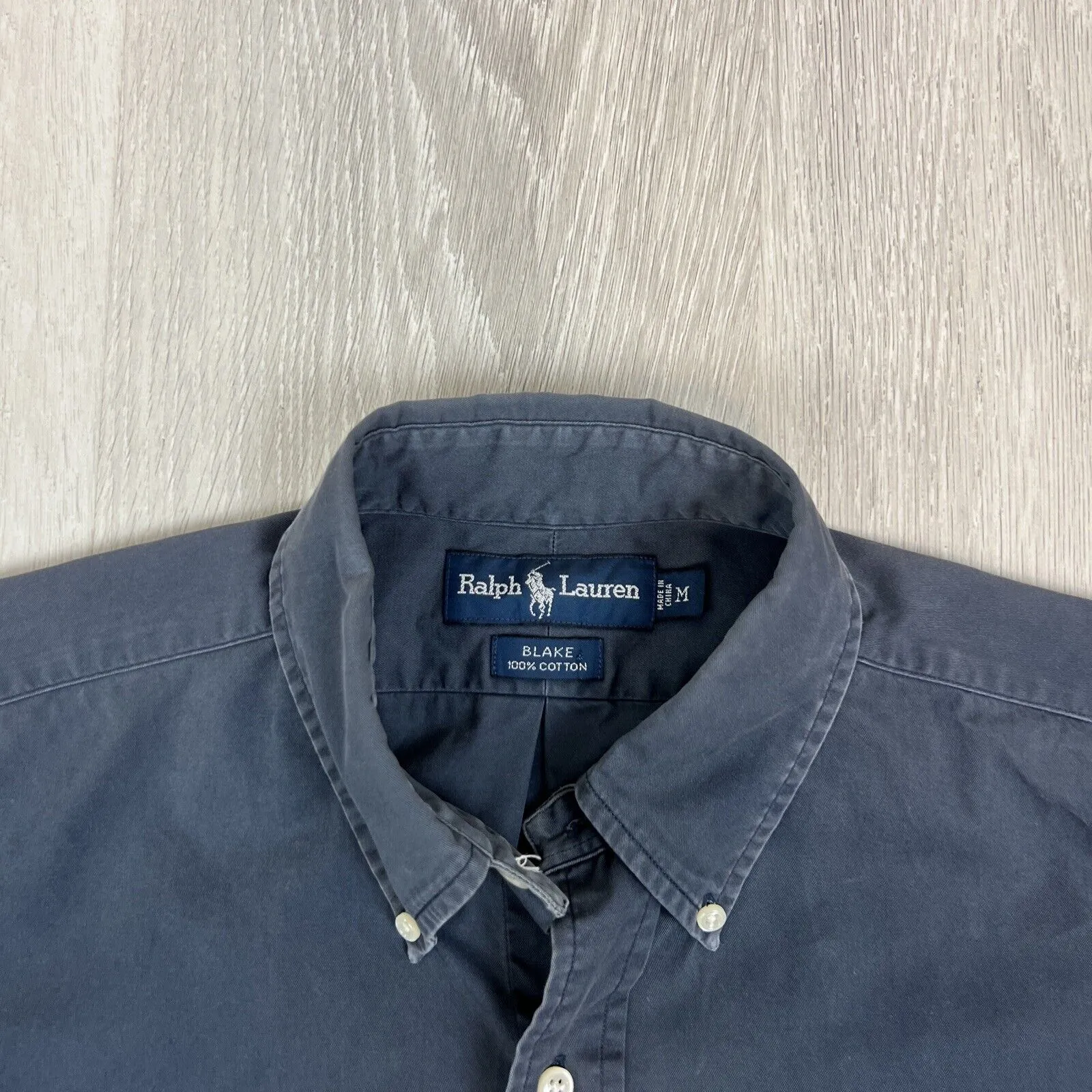 VTG Ralph Lauren Mens Navy Blue 'Blake' Short Sleeve Button Up Shirt Size Medium