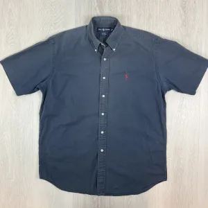 VTG Ralph Lauren Mens Navy Blue 'Blake' Short Sleeve Button Up Shirt Size Medium