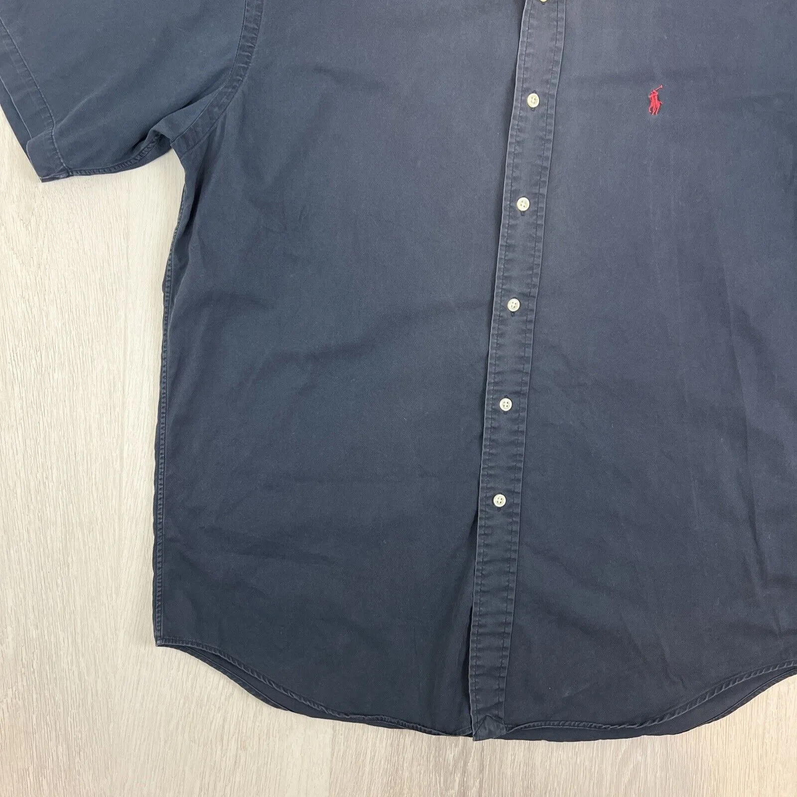 VTG Ralph Lauren Mens Navy Blue 'Blake' Short Sleeve Button Up Shirt Size Medium