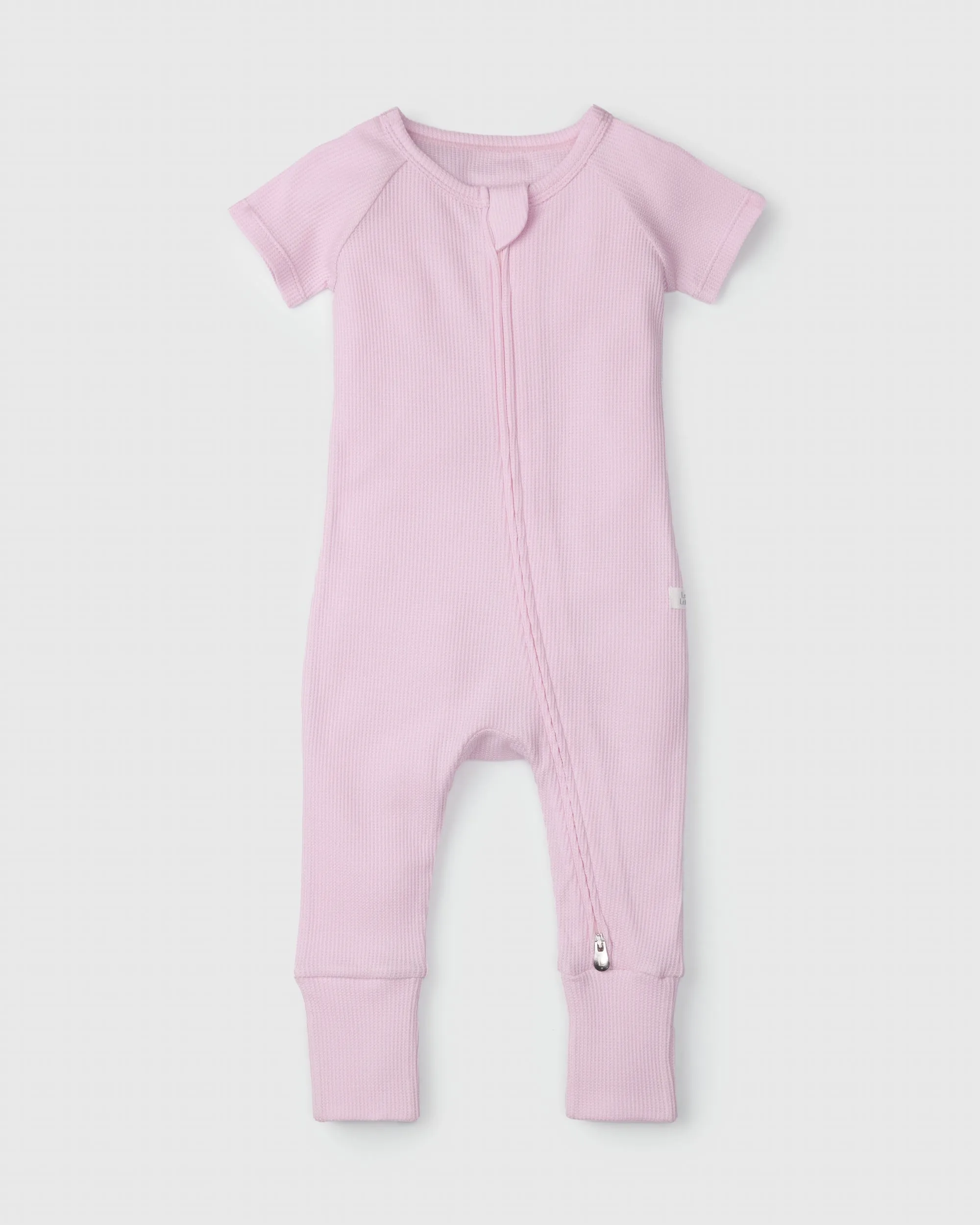 Waffle Short Sleeve Zipped Romper - Lilac