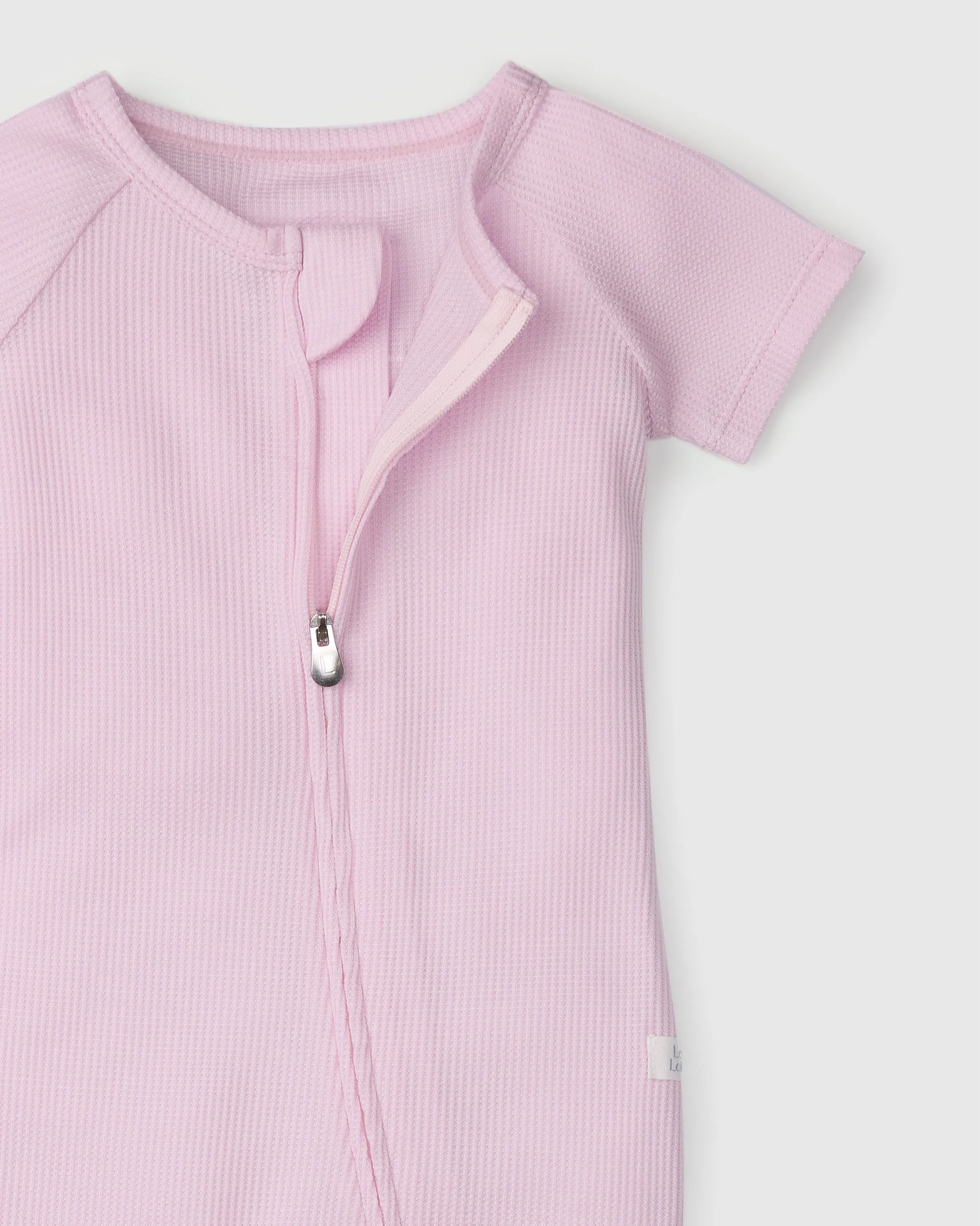 Waffle Short Sleeve Zipped Romper - Lilac