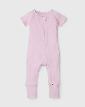 Waffle Short Sleeve Zipped Romper - Lilac