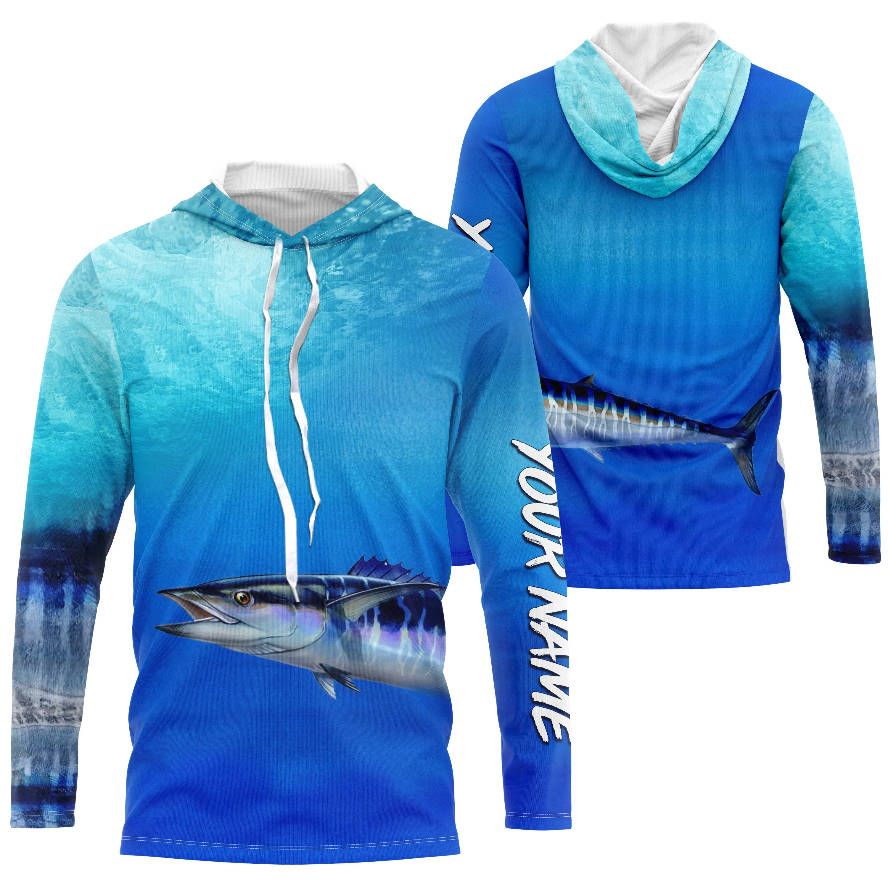 Wahoo fishing scales blue sea wave Custom name performance jerseys | Long sleeve, Long Sleeve Hooded NPQ723