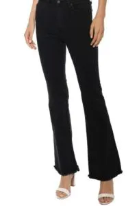 Wash Mid Rise Raw Edge Flare Jeans