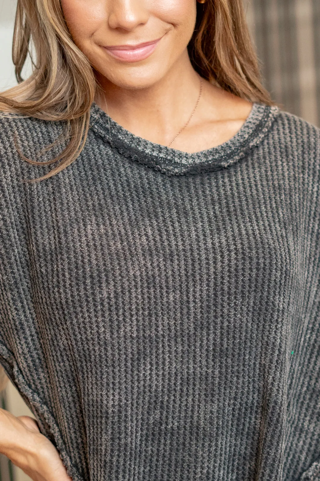 Washed Waffle Rolled Up Short Sleeve Top