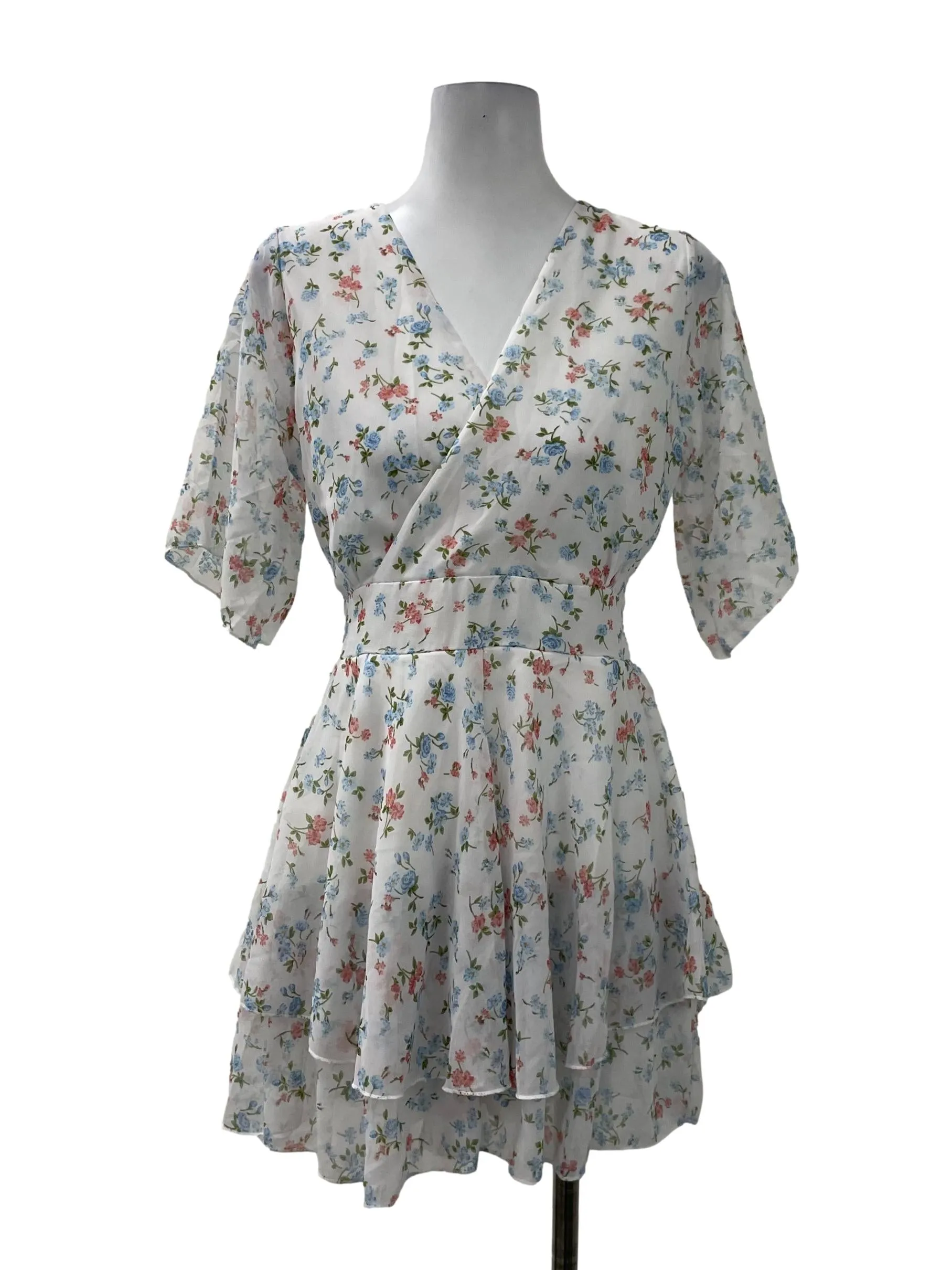 White Floral Overlap Romper