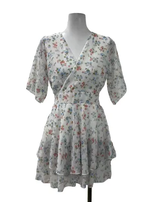 White Floral Overlap Romper