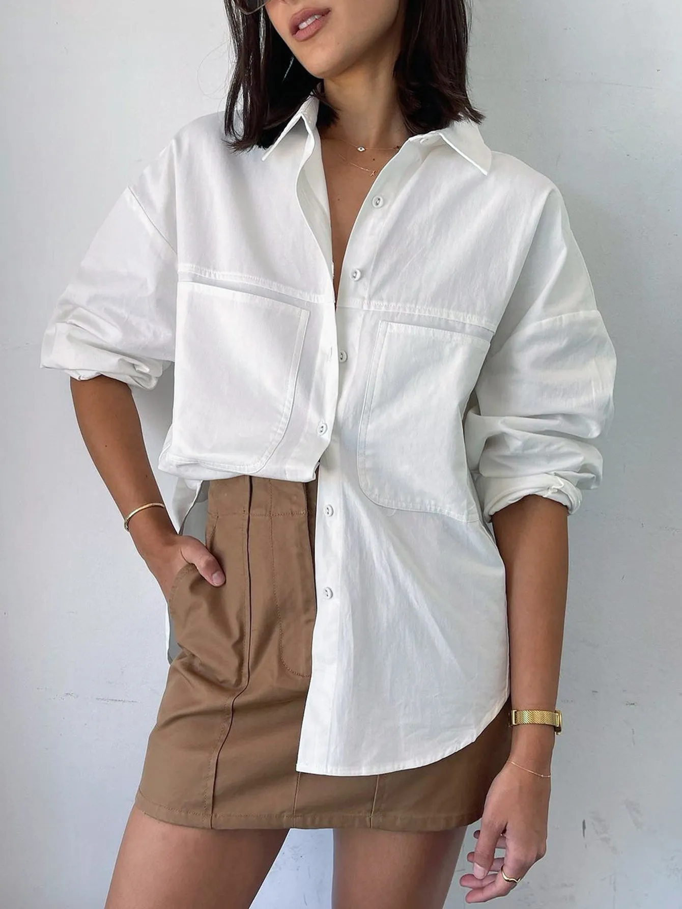 White Oversized Patch Pocket Shirt