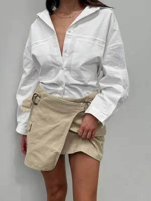 White Oversized Patch Pocket Shirt