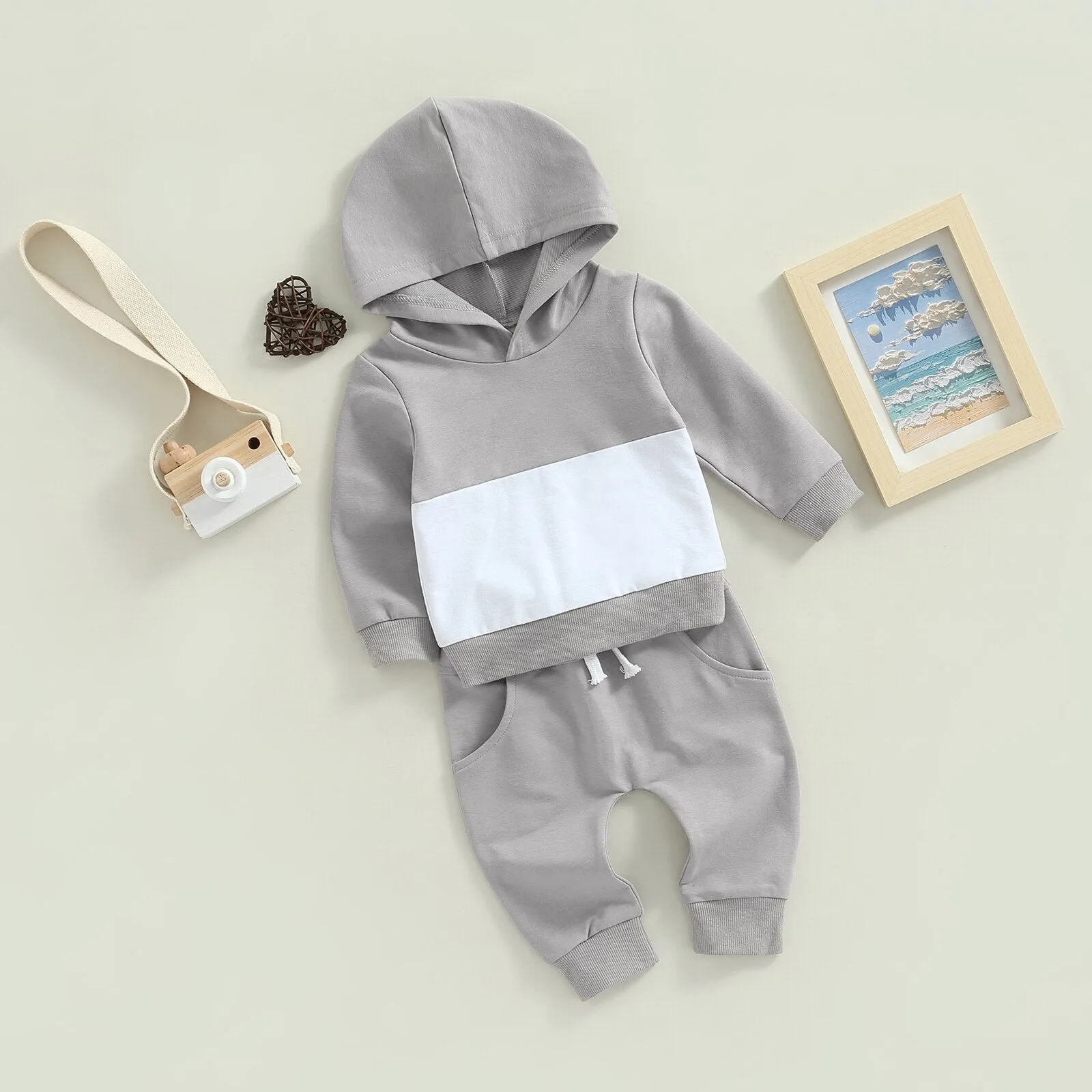 White Pocket Hoodie Set