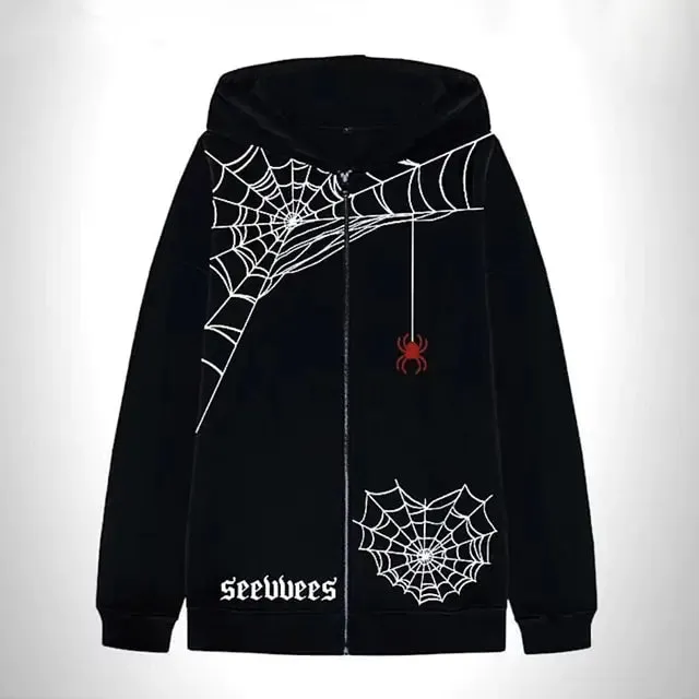 White Skull Hood Rhinestones Skeleton Full Zip-up Hoodie