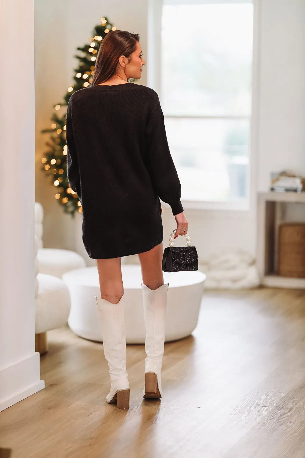 Winter Date Night Cardigan Dress - Black