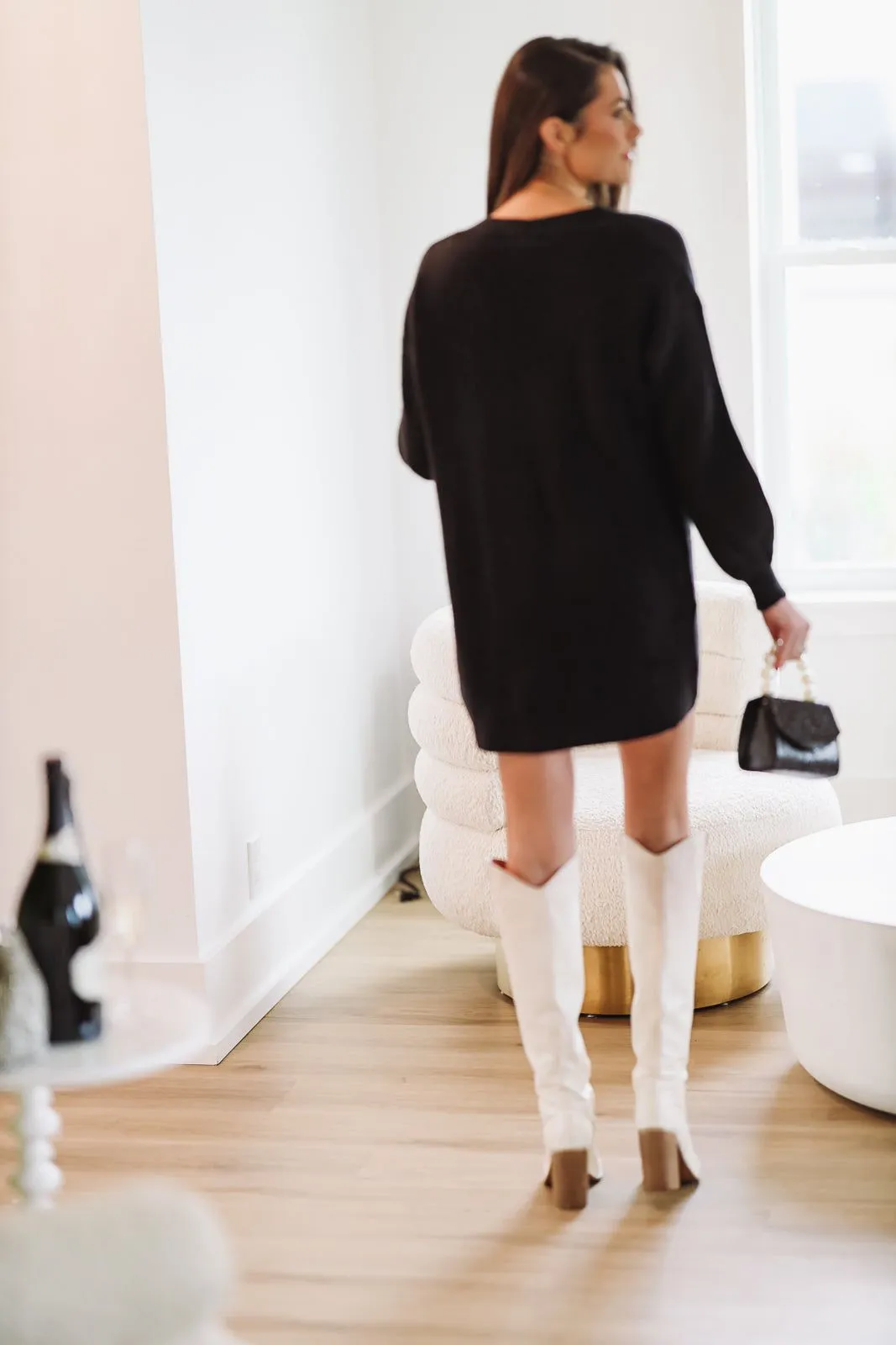 Winter Date Night Cardigan Dress - Black