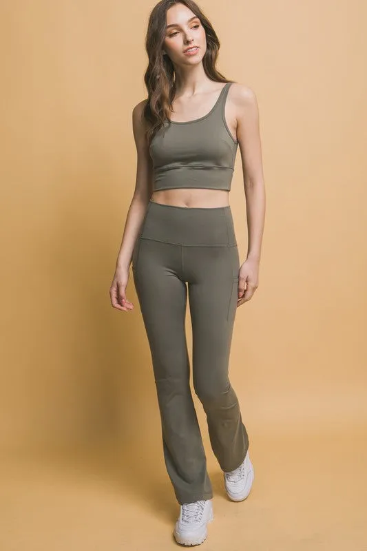 Women's Love Tree High Waist Flare Active Leggings with Side Pockets