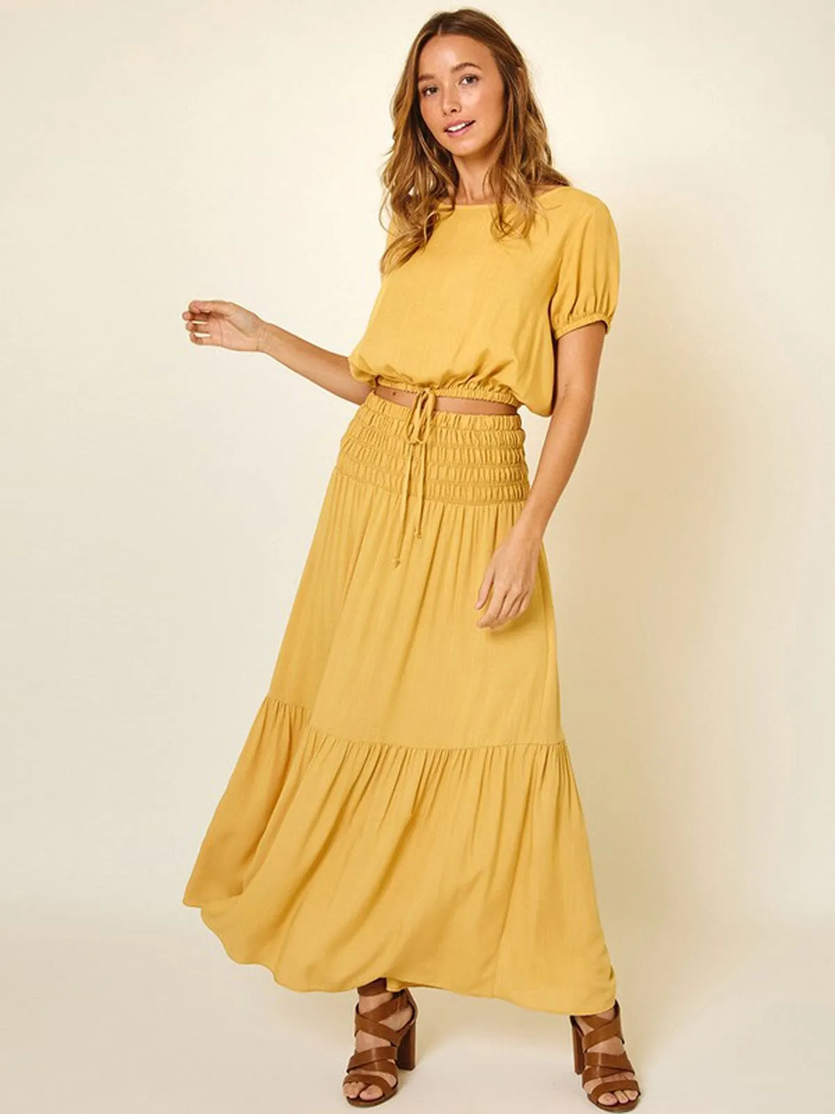 WOMEN'S SHORT PUFF SLEEVE TOP & MAXI SKIRT 2PC. SET