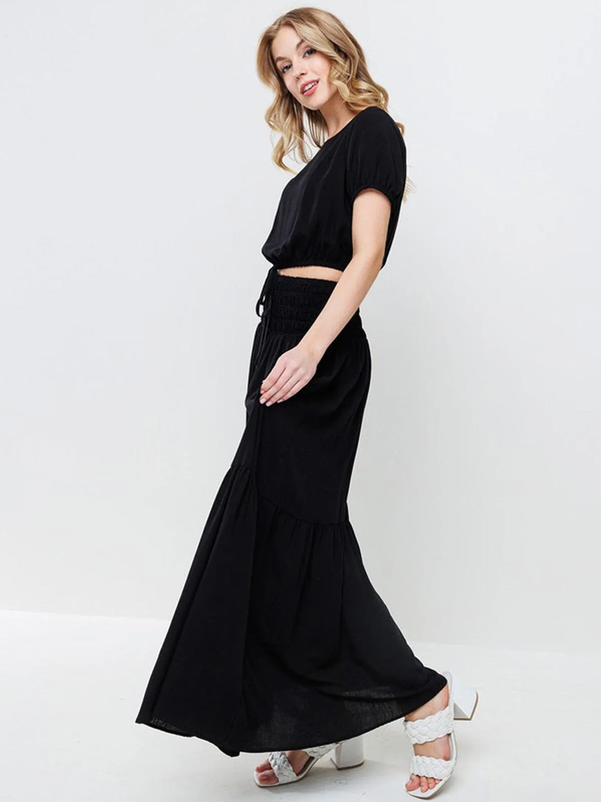 WOMEN'S SHORT PUFF SLEEVE TOP & MAXI SKIRT 2PC. SET