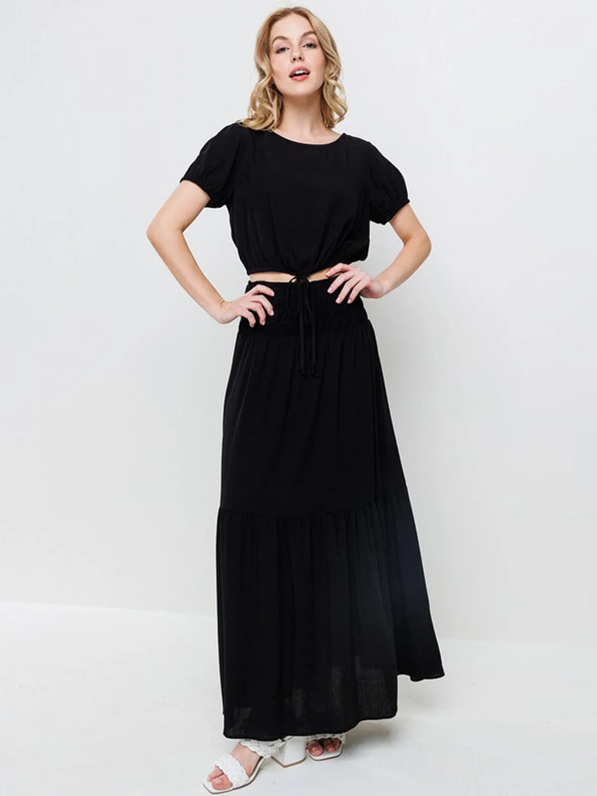 WOMEN'S SHORT PUFF SLEEVE TOP & MAXI SKIRT 2PC. SET