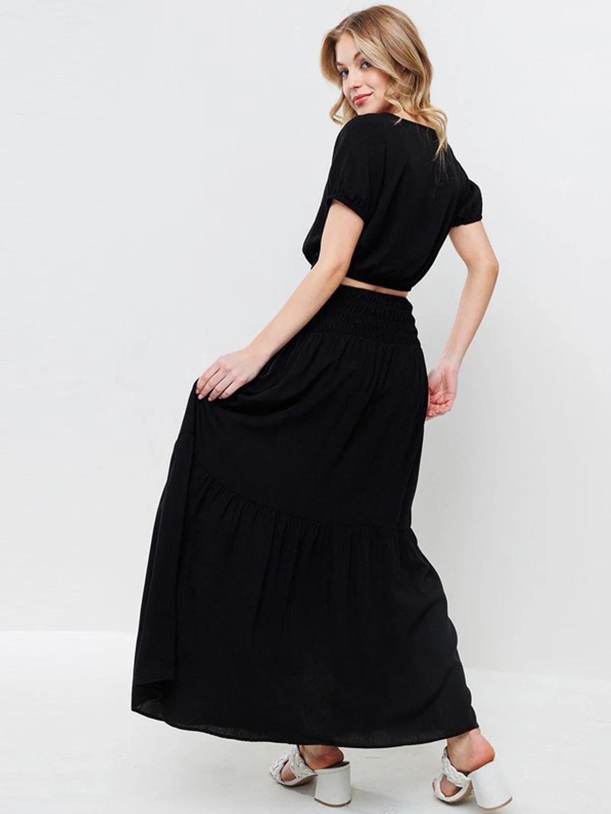 WOMEN'S SHORT PUFF SLEEVE TOP & MAXI SKIRT 2PC. SET