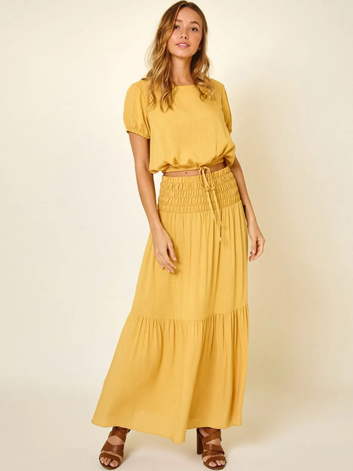 WOMEN'S SHORT PUFF SLEEVE TOP & MAXI SKIRT 2PC. SET