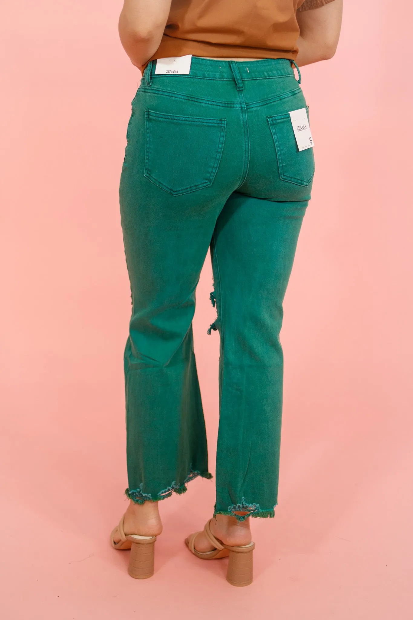 Z Acid Wash Distressed Jeans, DK GREEN