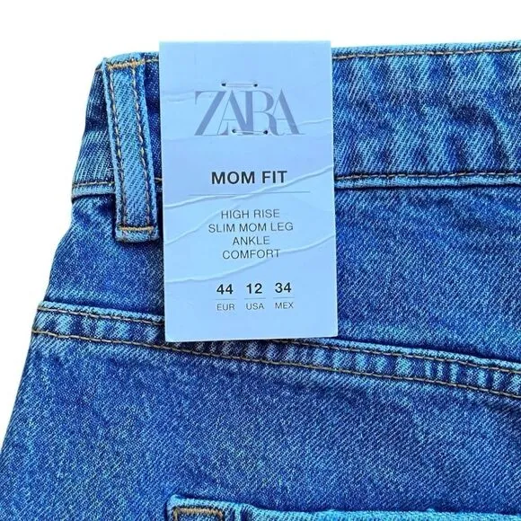 Zara Women's 12 Light/Medium Wash &quot;Mom Fit&quot; High Rise Slim Leg Ankle Cut Jeans