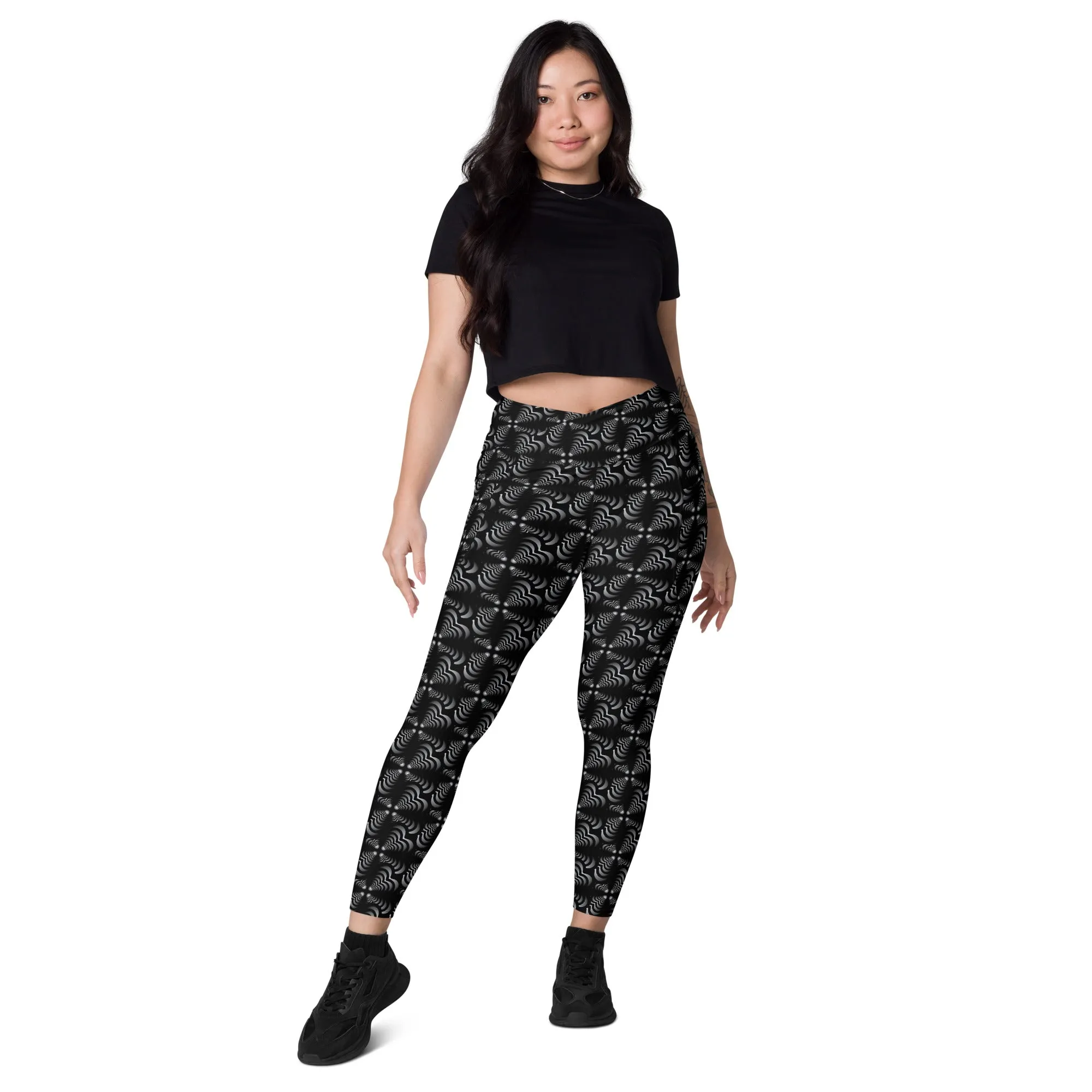 Zebra Love (TM) with black gradient Crossover leggings with pockets