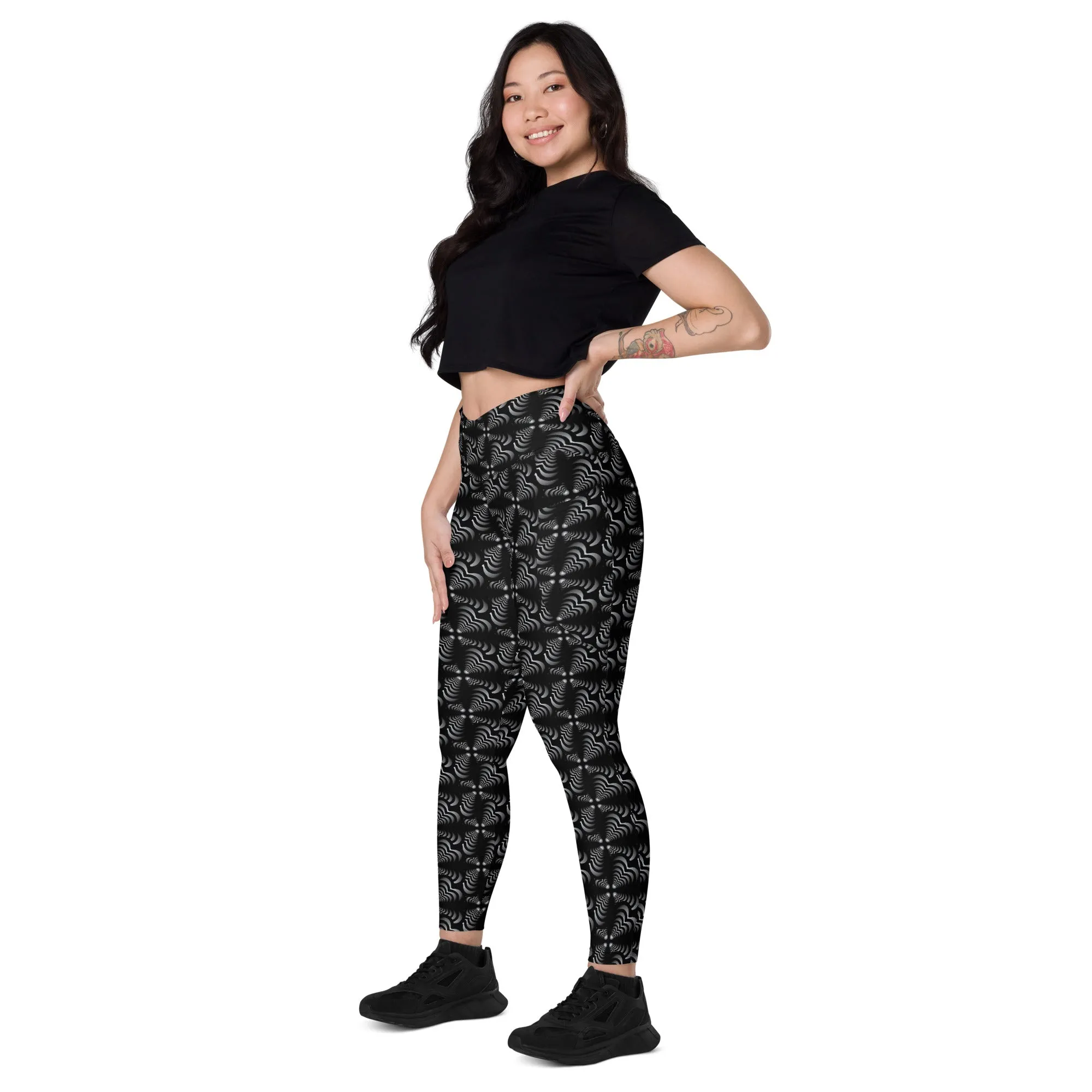 Zebra Love (TM) with black gradient Crossover leggings with pockets