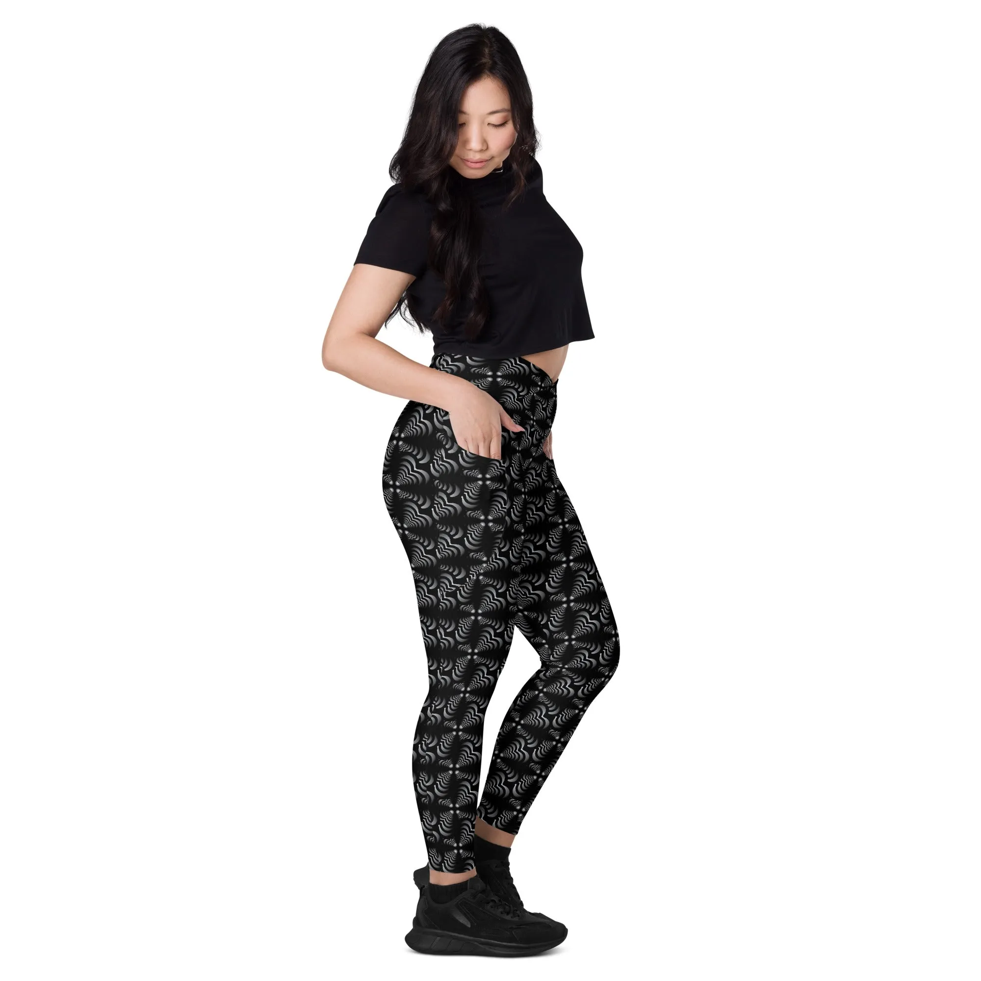 Zebra Love (TM) with black gradient Crossover leggings with pockets